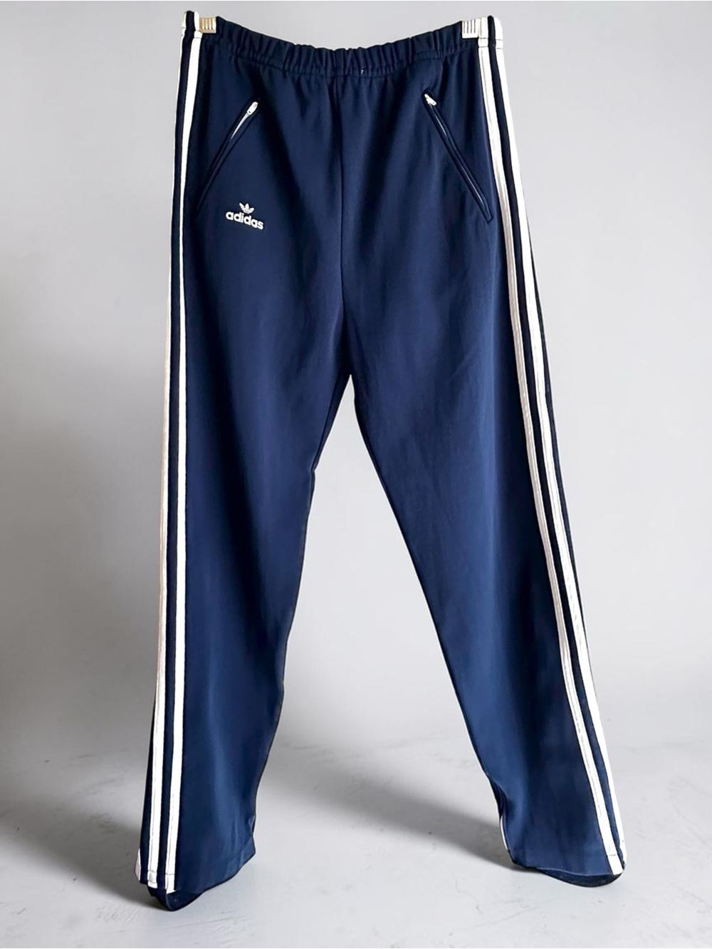 Adidas Vintage Originals Unisex Navy Blue 3 Stripe Stirrup Track Pants Zip Ankle